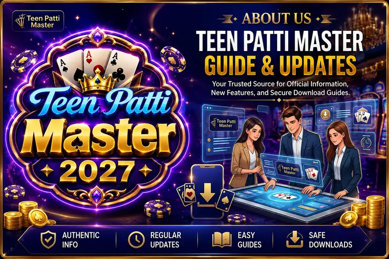 About Us banner of Teen Patti Master 2027 website providing latest APK updates and game information.