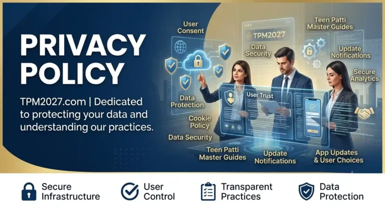 Privacy Policy banner of Teen Patti Master 2027 explaining user privacy, cookies, analytics, and data protection.